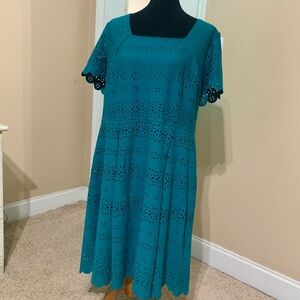 Elegant Teal Eyelet Dress